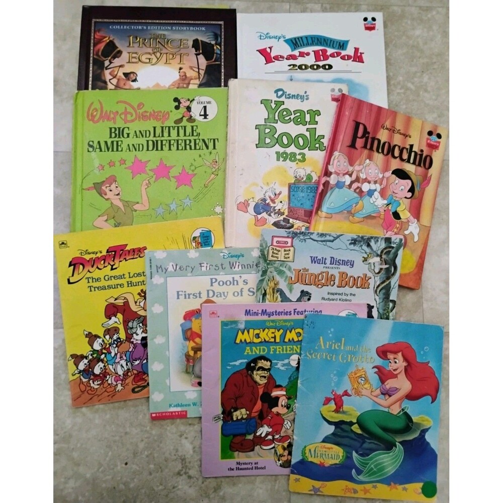 Lot of 10 Vintage Disney Childrens Books 1983 2000 Ariel Pinocchio Grolier VTG